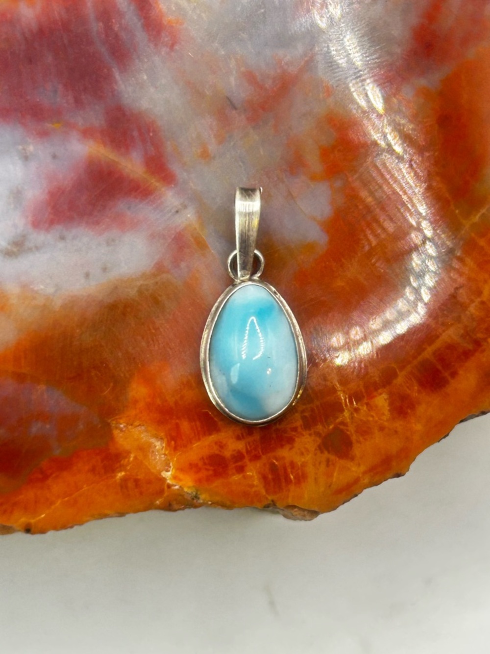 Tiny Sterling Silver Larimar pendant